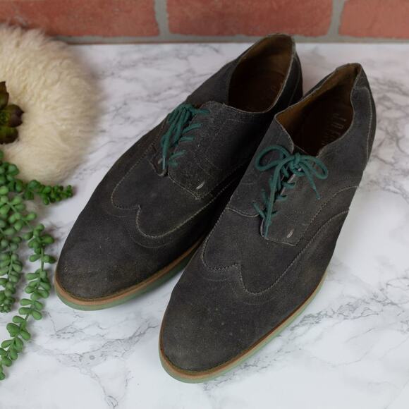 J D Fisk Gray Suede Leather Wingtip Oxford Shoes Green Sole SIZE 12 men\'s main image 5